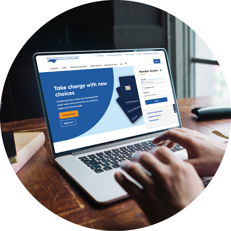 laptop with SECU website showing on screen